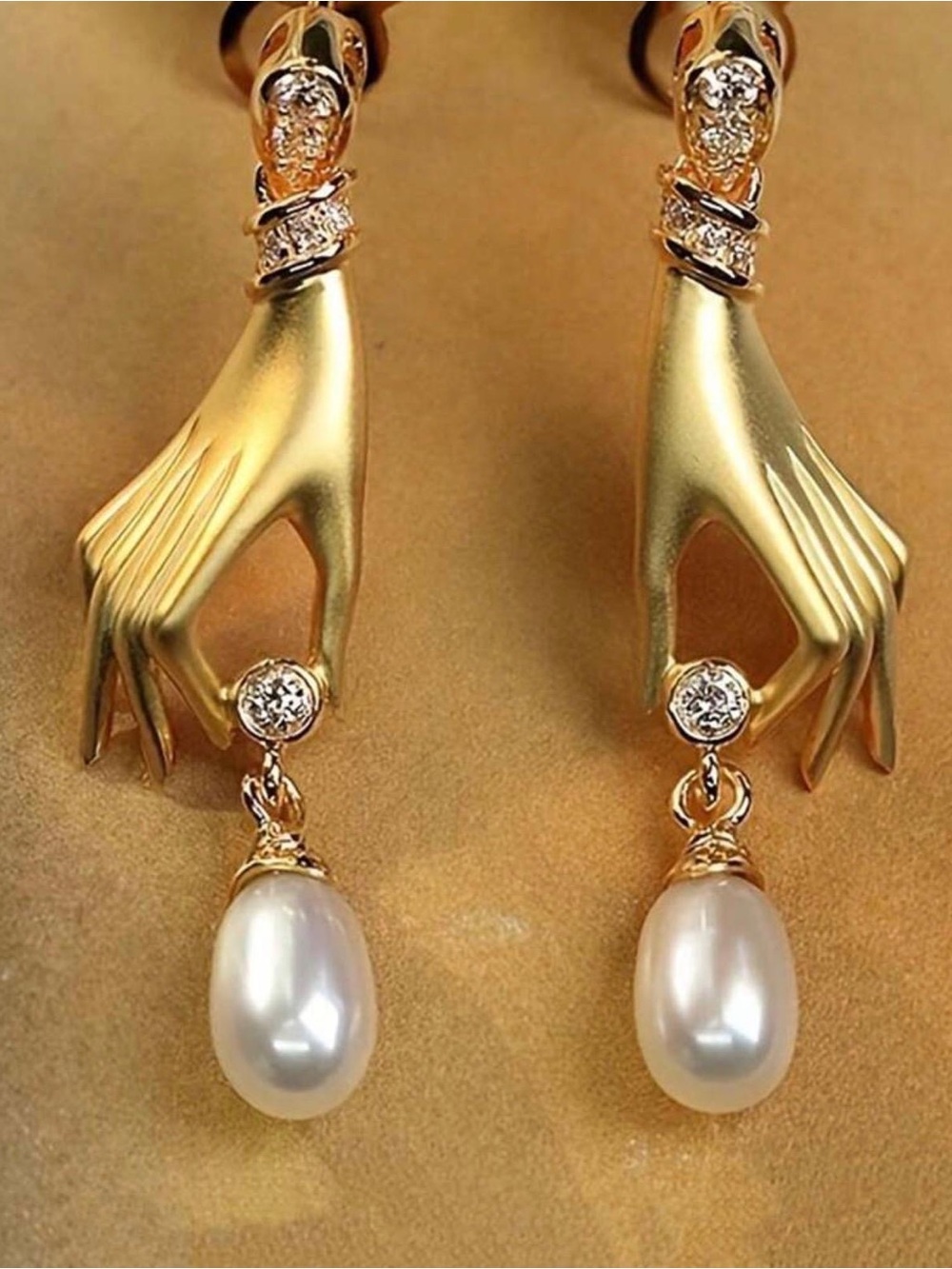 Gold Hand Pearl Drop Earrings